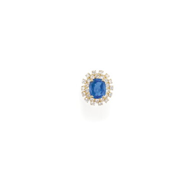 View full screen - View 1 of Lot 207. BAGUE SAPHIR ET DIAMANTS | SAPPHIRE AND DIAMOND RING.