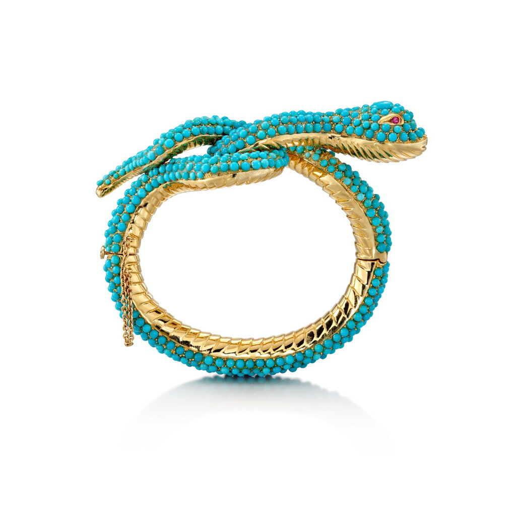 View full screen - View 1 of Lot 2866. Turquoise and Ruby Bangle | 綠松石 配 紅寶石 手鐲.