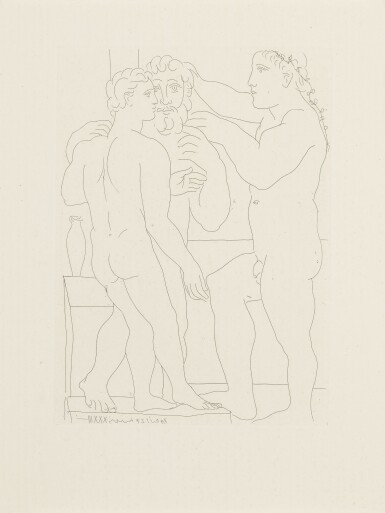 View full screen - View 1 of Lot 51. PABLO PICASSO | JEUNE SCULPTEUR GREC AVEC SA SCULPTURE: UN HOMME ET UN ÉPHÈBE (B. 161; BA. 314).