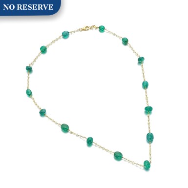 View full screen - View 1 of Lot 1213. Emerald and diamond necklace.