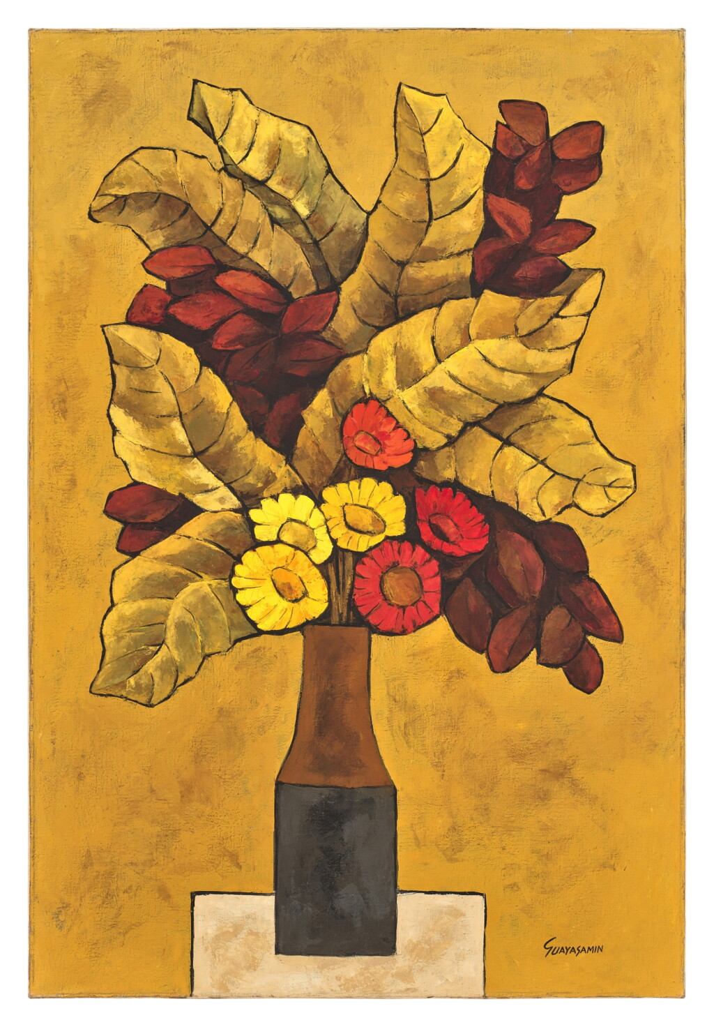 View full screen - View 1 of Lot 271. Flores sobre fondo amarillo.