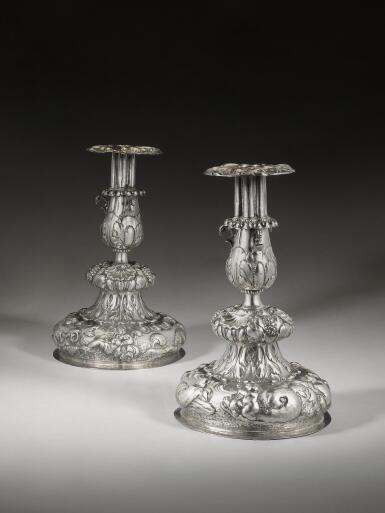 View full screen - View 1 of Lot 518. A large pair of Flemish silver candlesticks, Philippe Moermans Le Vieux, Antwerp, 1674-1675.