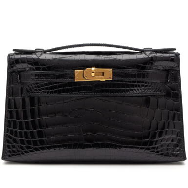 View full screen - View 1 of Lot 139. Black Shiny Niloticus Crocodile Kelly Pochette Gold Hardware, 2008 .