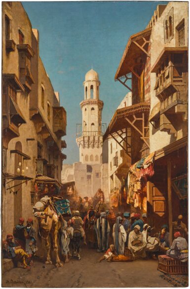 View full screen - View of Cairo Market with a Moristan Mosque.