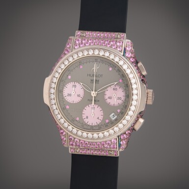 View full screen - View 1 of Lot 412. Reference 1810.4 | A limited edition white gold, sapphire, and diamond-set automatic flyback chronograph wristwatch with date and mother of pearl dial, Circa 2010.