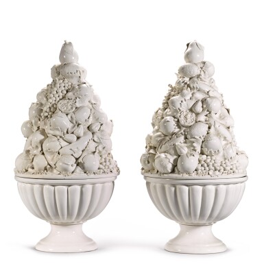 View full screen - View 1 of Lot 7. An impressive pair of Continental white faience large table ornaments, 20th century, possibly French.