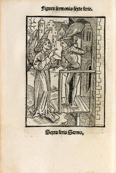 View full screen - View 1 of Lot 44. Quadragesimale novum de filio prodigo. Bâle, 1495. In-8. Reliure de l'époque. Édition originale de ce très bel incunable bâlois..