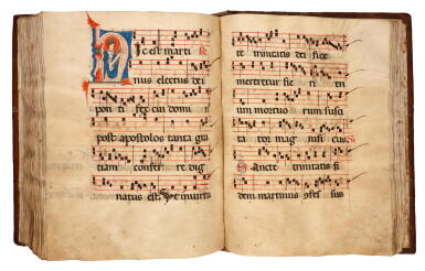 View full screen - View 1 of Lot 2. Illuminated Antiphonal (Sanctorale), on vellum, in Latin, (Italy, Emilia-Romagna?), 1270–1275 .