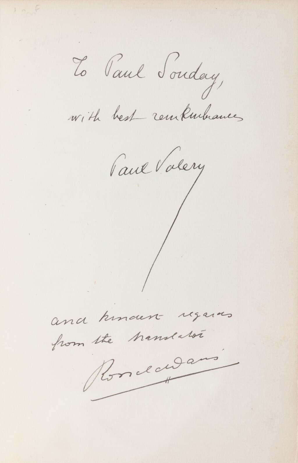 View full screen - View 1 of Lot 172. La Soirée avec monsieur Teste,1906. EO, avec envoi à R. Davies. Rel. de Gruel. + édition anglaise, avec envoi.