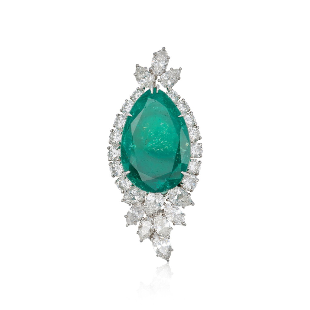 View full screen - View 1 of Lot 110. Emerald and Diamond Pendant-Brooch.