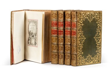 View full screen - View 1 of Lot 92. Le Décaméron. Londres, 1757-1761. Figures en 1er tirage. 5 vol. in-8, reliure attribuable à Derome..