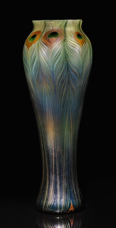 View full screen - View 1 of Lot 432. TIFFANY STUDIOS | MONUMENTAL “AVENTURINE PEACOCK” VASE.