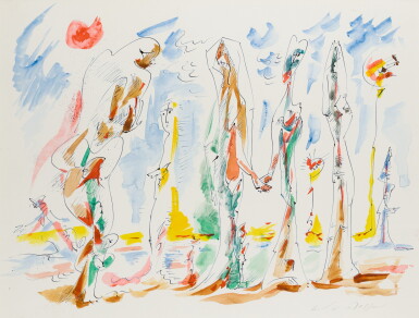 View full screen - View 1 of Lot 185. ANDRÉ MASSON | PERSONNAGES DANS UN JARDIN.