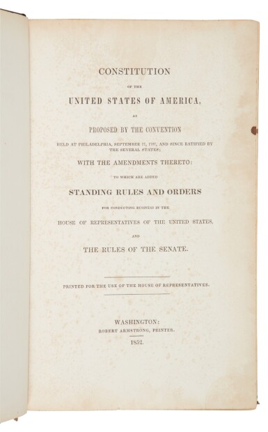 View full screen - View 1 of Lot 66. United States Constitution | A commemorative copy, signed by President Millard Fillmore.