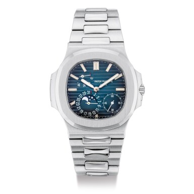 View full screen - View 1 of Lot 2145. PATEK PHILIPPE | NAUTILUS, REFERENCE 5712, A STAINLESS STEEL BRACELET WATCH WITH DATE, MOON PHASES AND POWER RESERVE INDICATION, CIRCA 2014 | 百達翡麗 | "Nautilus 型號5712 精鋼鏈帶腕錶,備日期、月相及動力儲備顯示,機芯編號5766369,錶殼編號4885654,約2014年製".