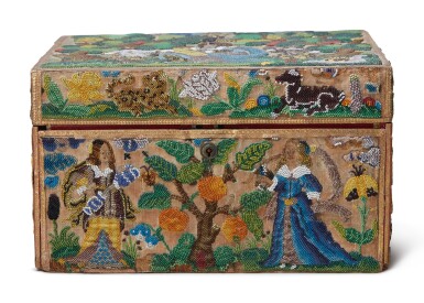 View full screen - View 1 of Lot 53. Charles II Linen and Silk Beadwork Box, Beadwork, circa 1680.