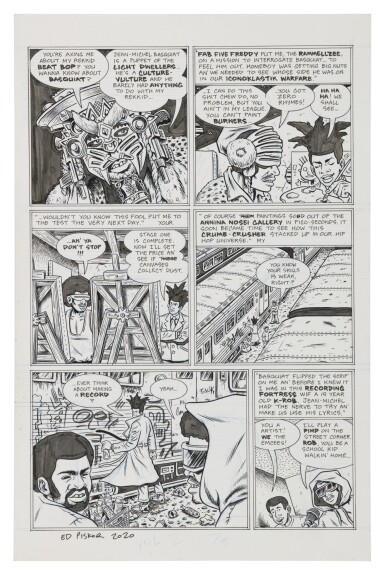 View full screen - View 1 of Lot 13. ED PISKOR | "Ramellzee & Basquiat". Original artwork from page 75, volume 2 of "The Hip Hop Family Tree", 2015.