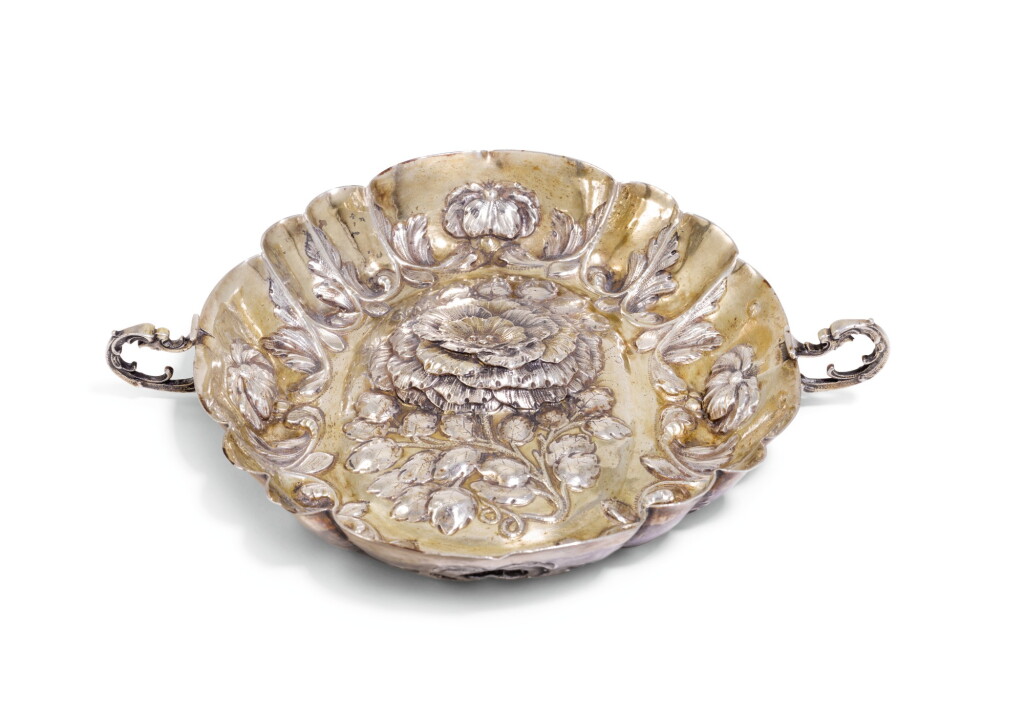 View full screen - View 1 of Lot 20. A large German parcel-gilt silver wine taster/sweetmeat dish, Johann Baptist Ernst I, Ausburg, 1674.