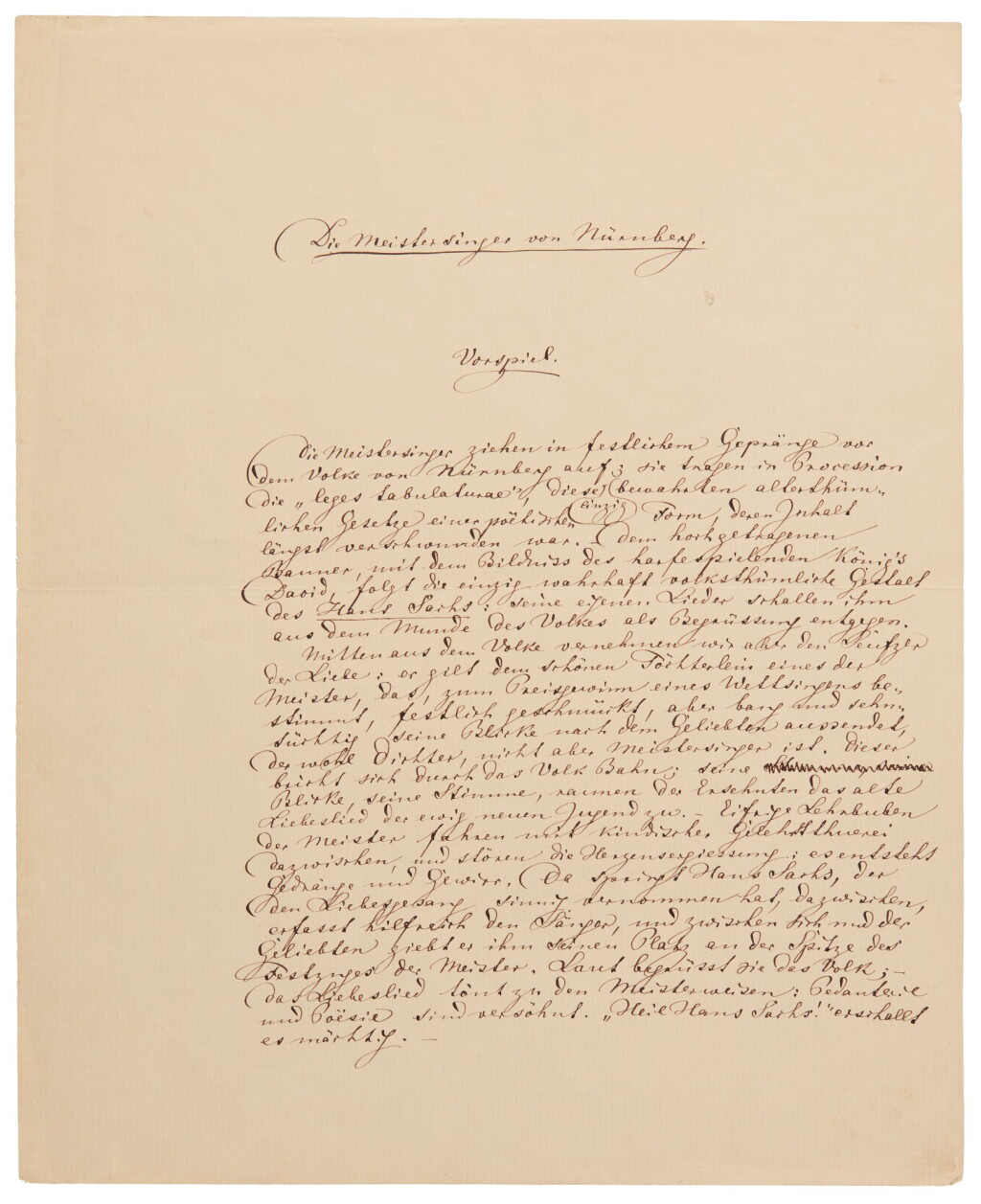 View full screen - View 1 of Lot 100. R. Wagner. Autograph programme note for the overture to "Die Meistersinger von Nurnberg", 1863.