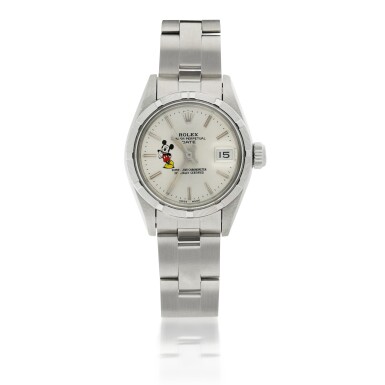 View full screen - View 1 of Lot 173. ROLEX | REF 69190/69000 DATE 'MICKEY MOUSE', A STAINLESS STEEL AUTOMATIC WRISTWATCH WITH DATE AND BRACELET CIRCA 1984.