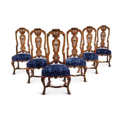 View full screen - View 1 of Lot 3. A Set of Six George I Carved Walnut Side Chairs, Attributed to Richard Roberts, Circa 1720.