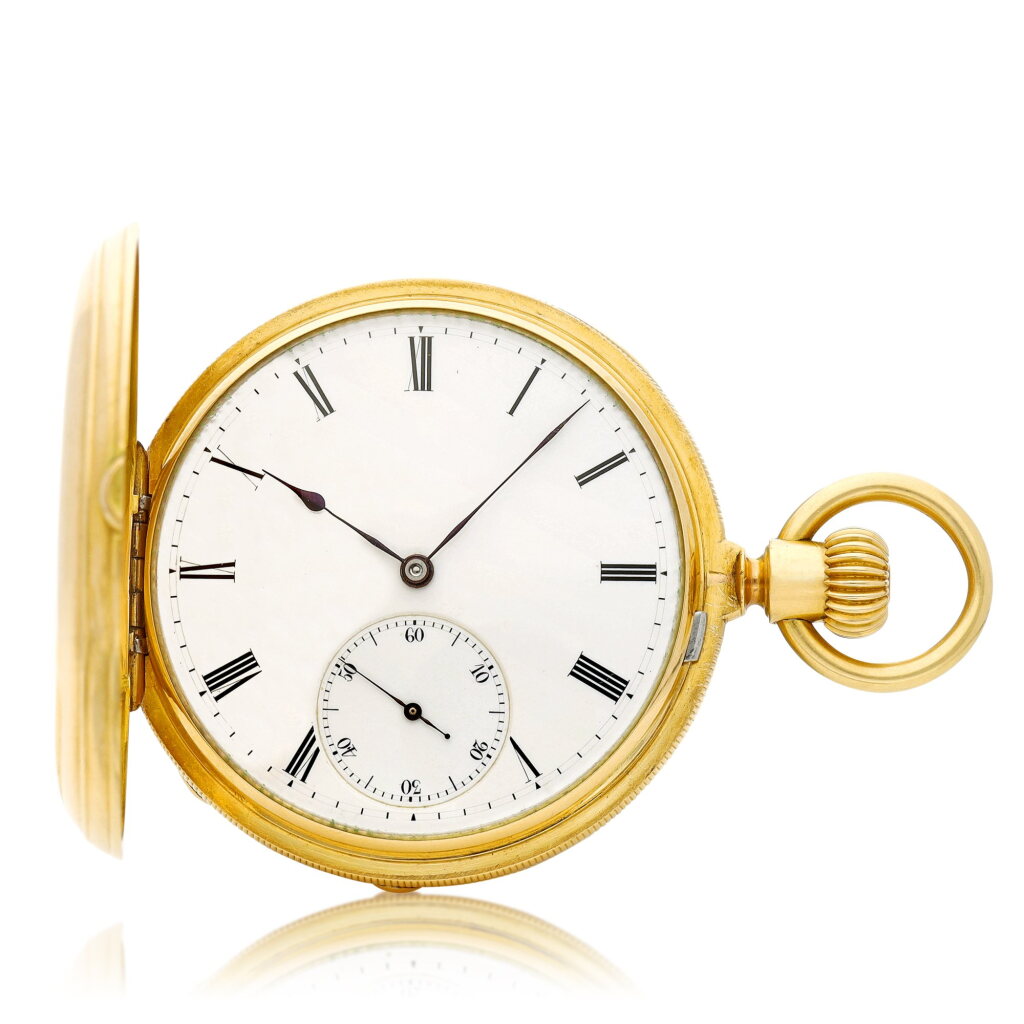 View full screen - View 1 of Lot 8715. A pink gold hunting case keyless watch with enamel dial, Circa 1900 | 百達翡麗 | 粉紅金獵殼懷錶,備琺瑯錶盤,約1900年製.