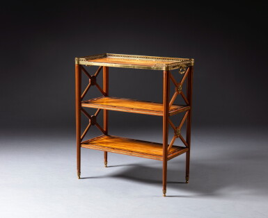 View full screen - View 1 of Lot 390. A Louis XVI style gilt-bronze mounted tulipwood sideboard, 20th century | Table desserte en bois de rose, monture de bronze doré de style Louis XVI, XXe siècle.