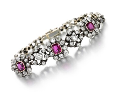 View full screen - View 1 of Lot 221. RUBY AND DIAMOND BRACELET.