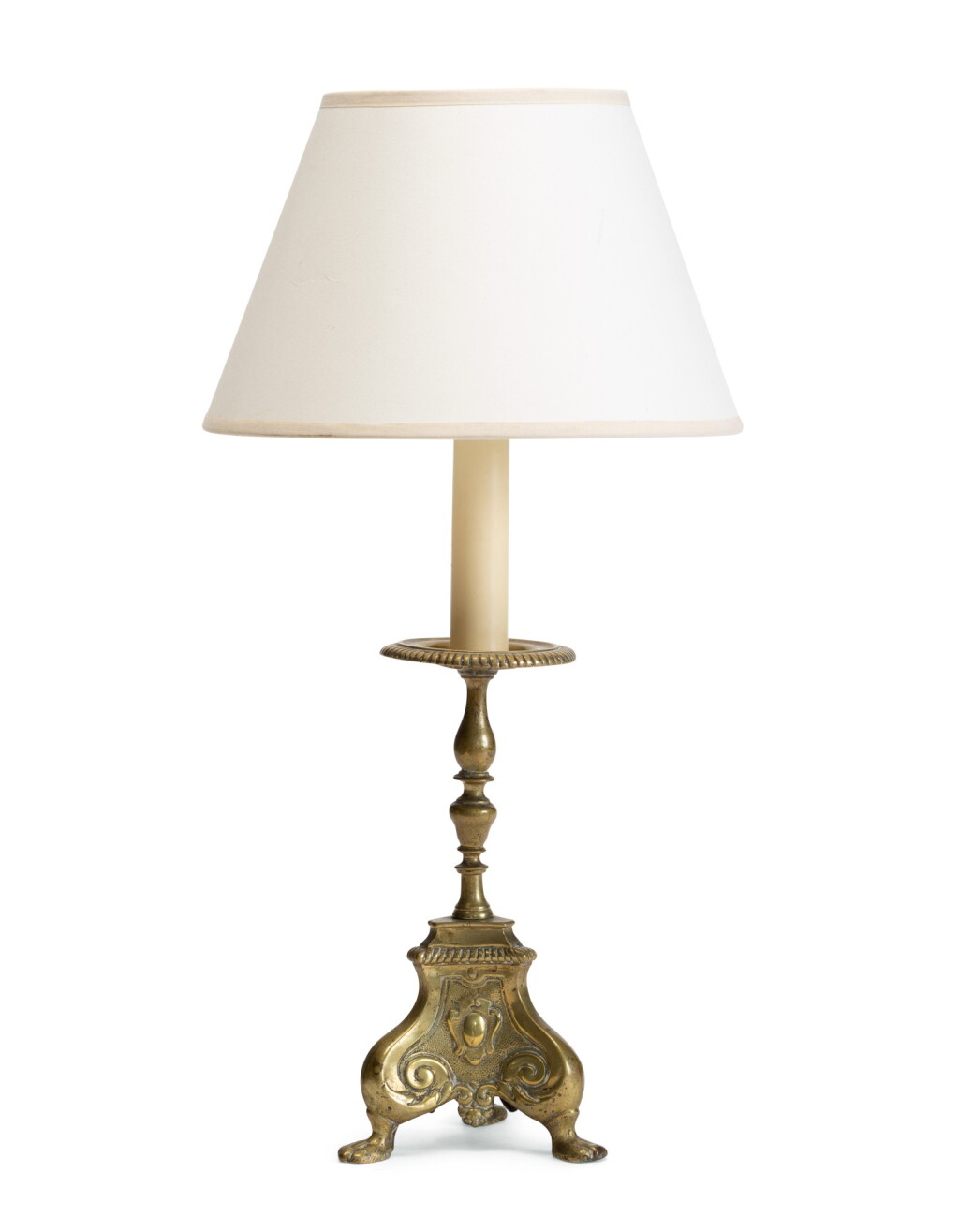 View full screen - View 1 of Lot 251. A carved brass candlestick, converted to lamp, second half 19th century.