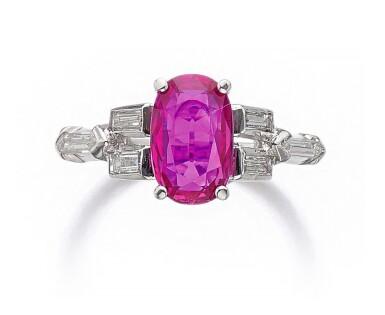 View full screen - View 1 of Lot 556. RUBY AND DIAMOND RING.