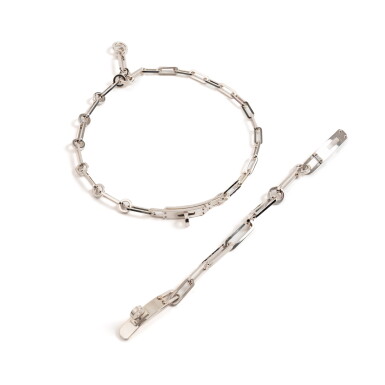 View full screen - View 1 of Lot 701. Set of Two Sterling Silver Kelly Chaine Bracelets.