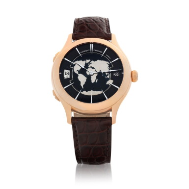 View full screen - View 1 of Lot 9201. Laurent Ferrier | Galet Traveller, A unique pink gold dual time zone wristwatch with date and champlevé enamel dial, Made in 2018 | 獨一無二粉紅金兩地時間腕錶,備日期顯示及鑲嵌琺瑯錶盤,2018年製.