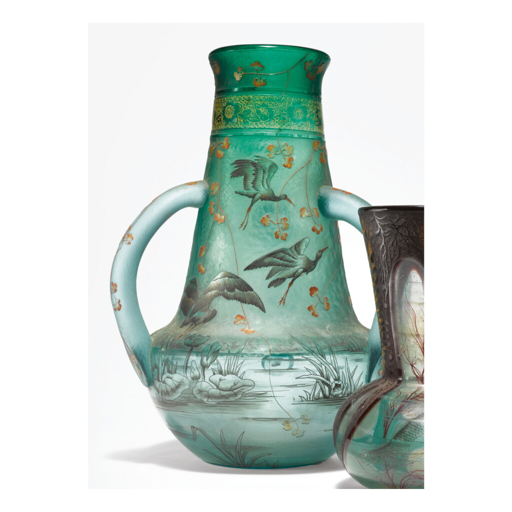 View full screen - View 1 of Lot 96. DAUM | THREE-HANDLED "CIGOGNES" VASE.