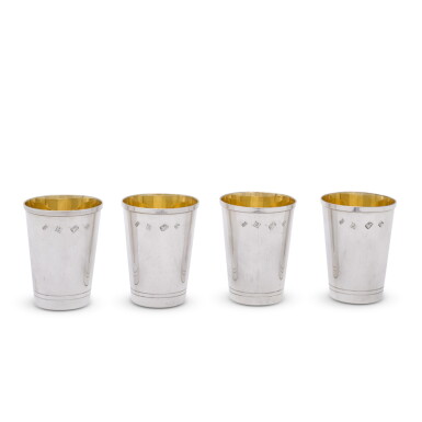 View full screen - View 1 of Lot 97. A cased set of four silver beakers, maker's mark RS, Birmingham, 1979.