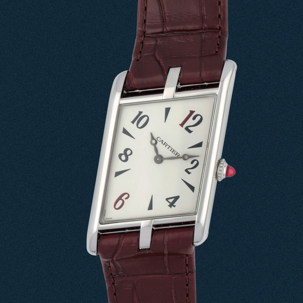 View full screen - View 1 of Lot 13. Tank Asymétrique 'Milan Edition', Reference 4285 | A limited edition platinum asymetrical wristwatch | Circa 2022.