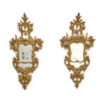 A Pair of North Italian Rococo Carved Giltwood Girandole Mirrors, Mid-18th Century