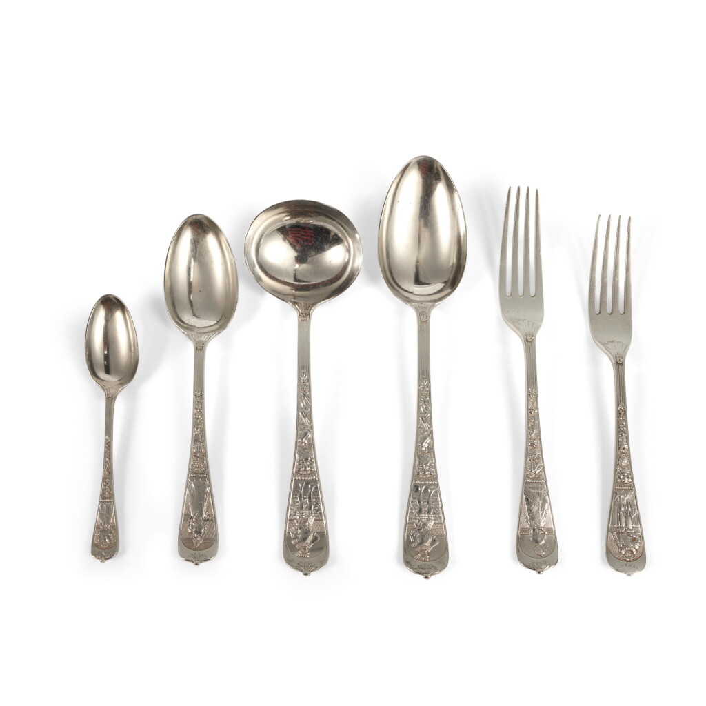 View full screen - View 1 of Lot 43. A Victorian "Shakespeare" Pattern Silver Flatware Set, Frederick Elkington for Elkington & Co., Birmingham, 1888.