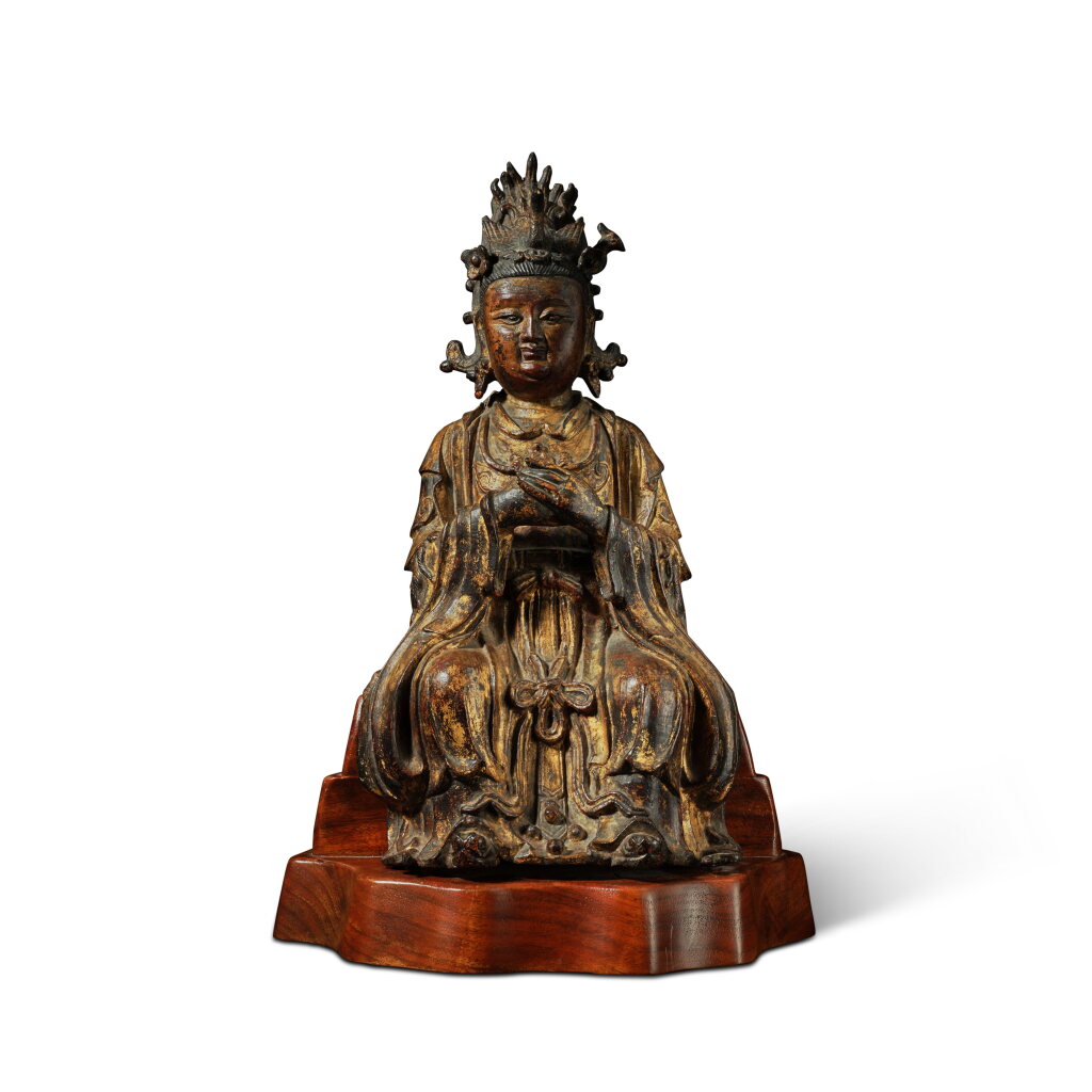 View full screen - View 1 of Lot 137. A gilt-lacquered bronze figure of Bixia Yuanjun, Ming dynasty.