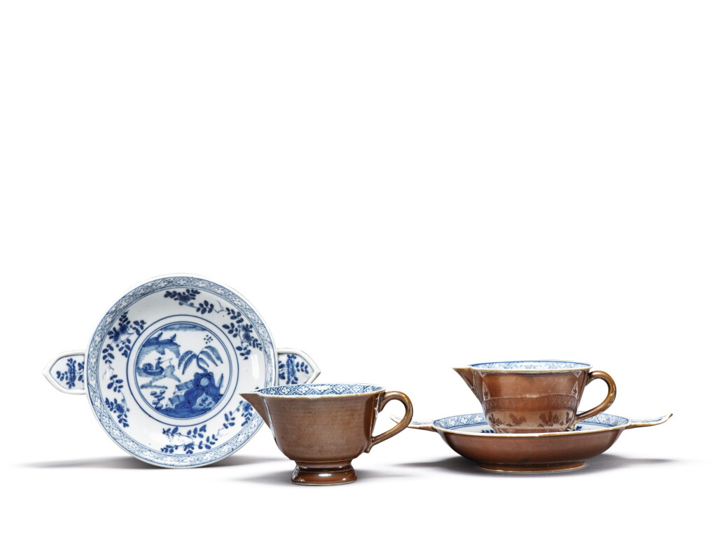View full screen - View 1 of Lot 205. A PAIR OF MEISSEN KAPUZINERBRAUN-GROUND POURING CUPS AND SAUCERS, CIRCA 1730.