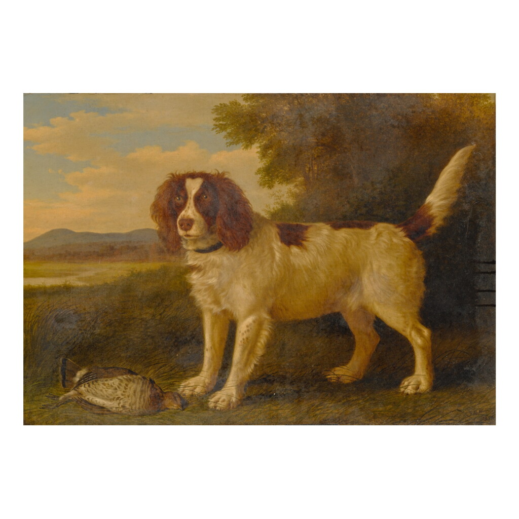 View full screen - View 1 of Lot 670. THOMAS HEWES HINCKLEY | A PORTRAIT OF A BRITTANY SPANIEL WITH A GROUSE, 1858.