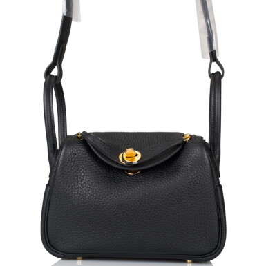 View full screen - View 1 of Lot 10. Black Mini Lindy in Taurillon Clemence Leather with Gold Hardware, 2019.
