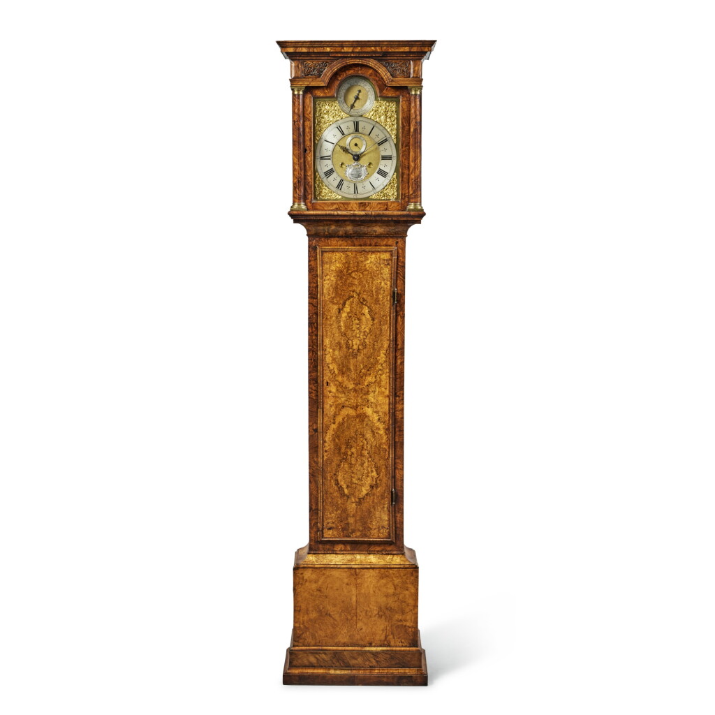 View full screen - View 1 of Lot 52. Daniel Quare, A George I Burr Walnut Month-Going Tall Case Clock, Circa 1715.