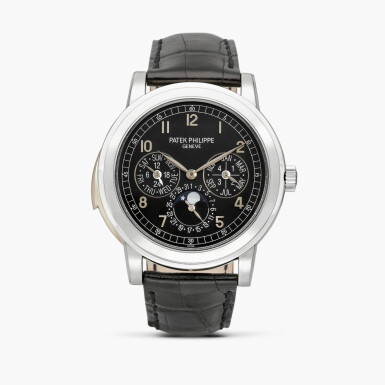 View full screen - View 1 of Lot 2322. Reference 5074 | A platinum minute repeating perpetual calendar wristwatch with cathedral gongs, moon phases, 24 hour and leap year indication, Circa 2012.