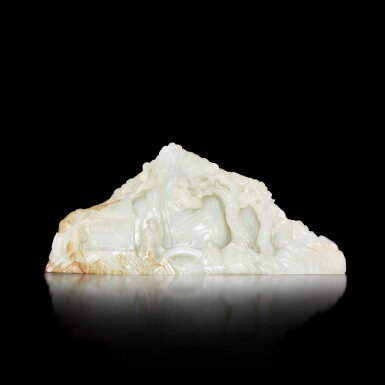 View full screen - View 1 of Lot 428. A white jade 'scholar and landscape' mountain, Qing dynasty, 18th - 19th century 清十八至十九世紀 白玉松山高士圖山子.
