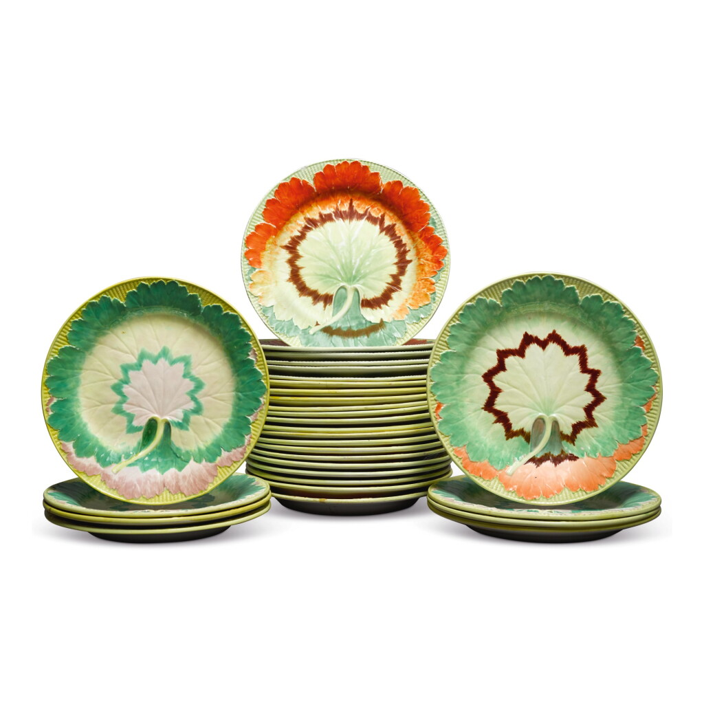 View full screen - View 1 of Lot 483. AN ASSEMBLED GROUP OF FIFTY-ONE WEDGWOOD PEARLWARE LEAF-MOLDED DESSERT PLATES, EARLY 19TH CENTURY .