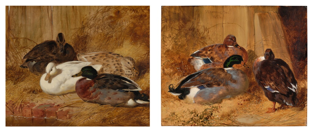 View full screen - View 1 of Lot 247. Mallards in a Farmyard, A Pair of Paintings.