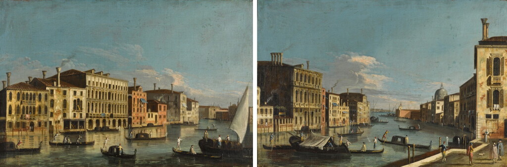 View full screen - View 1 of Lot 417. Venice, a view of the Grand Canal looking south from the Palazzo Da Lezze towards Santa Maria della Carità; Venice, a view of the Grand Canal from the quay of San Vio, looking towards Santa Maria Della Salute.