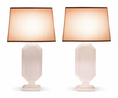View full screen - View 1 of Lot 59. ATTRIBUTED TO KARL SPRINGER | PAIR OF TABLE LAMPS.