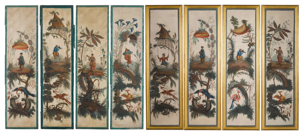 View full screen - View 1 of Lot 98. Follower of Jean-Baptiste Pillement, A set of eight French painted panels, 18th century.
