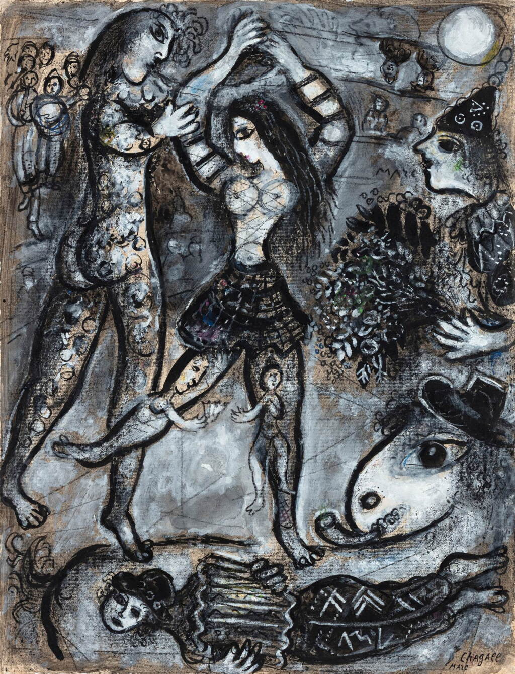 View full screen - View 1 of Lot 25. Gouache préparatoire pour la lithographie originale M. 496 (Cirque, Paris, Teriade Editeur 1967).